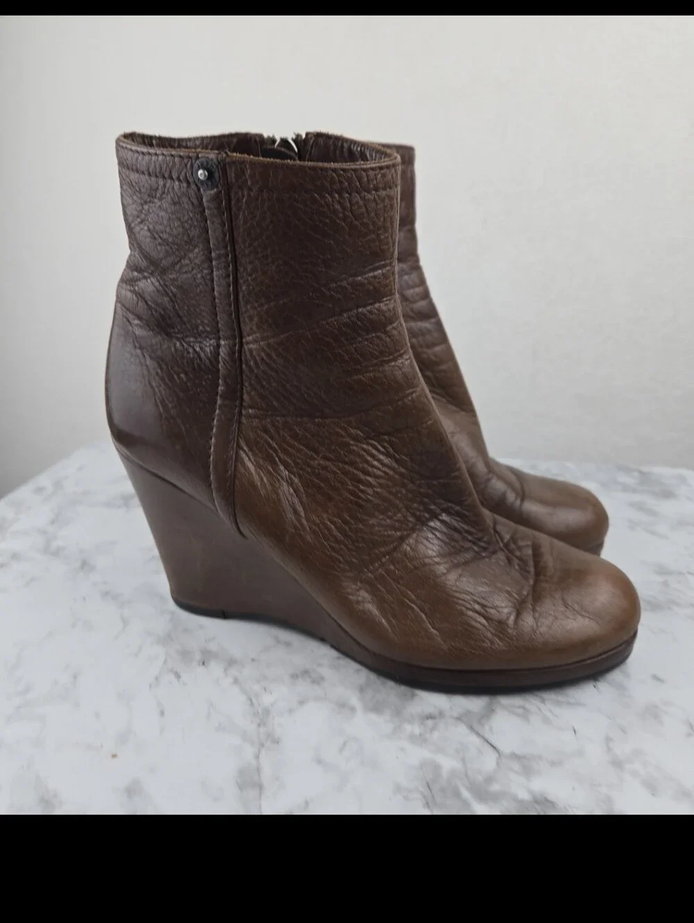Prada Brown Leather Wedge Ankle Boots - Picture 12 of 12